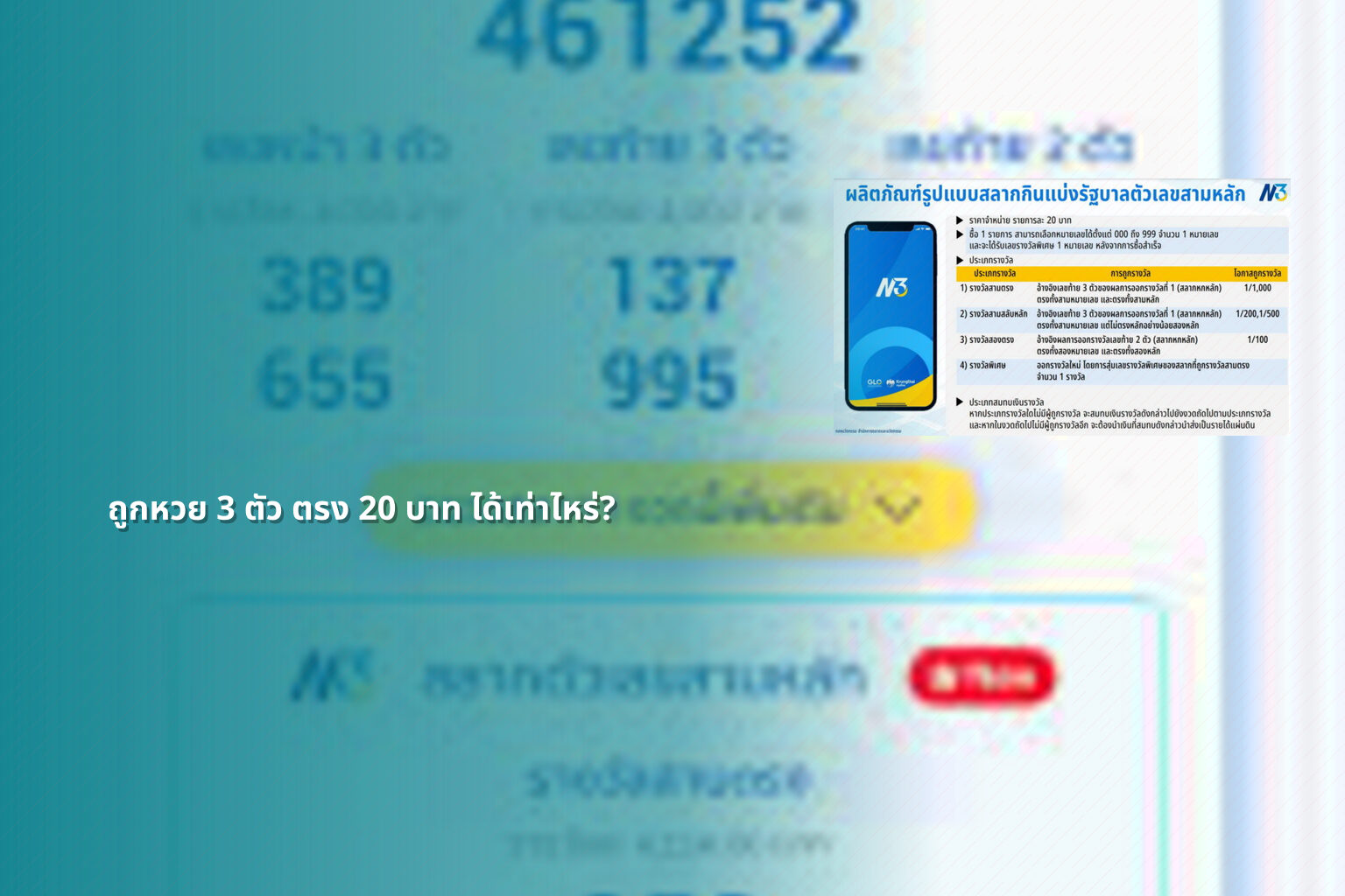 ถูกหวย 3 ตัว ตรง 20 บาท ได้เท่าไหร่? - หวย