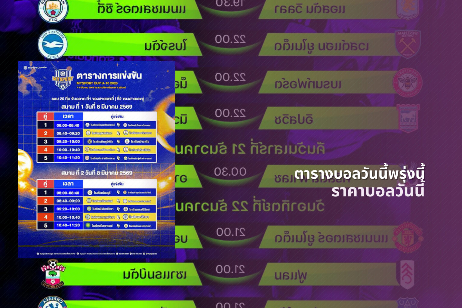 ตารางบอลวันนี้พรุ่งนี้ - football schedule