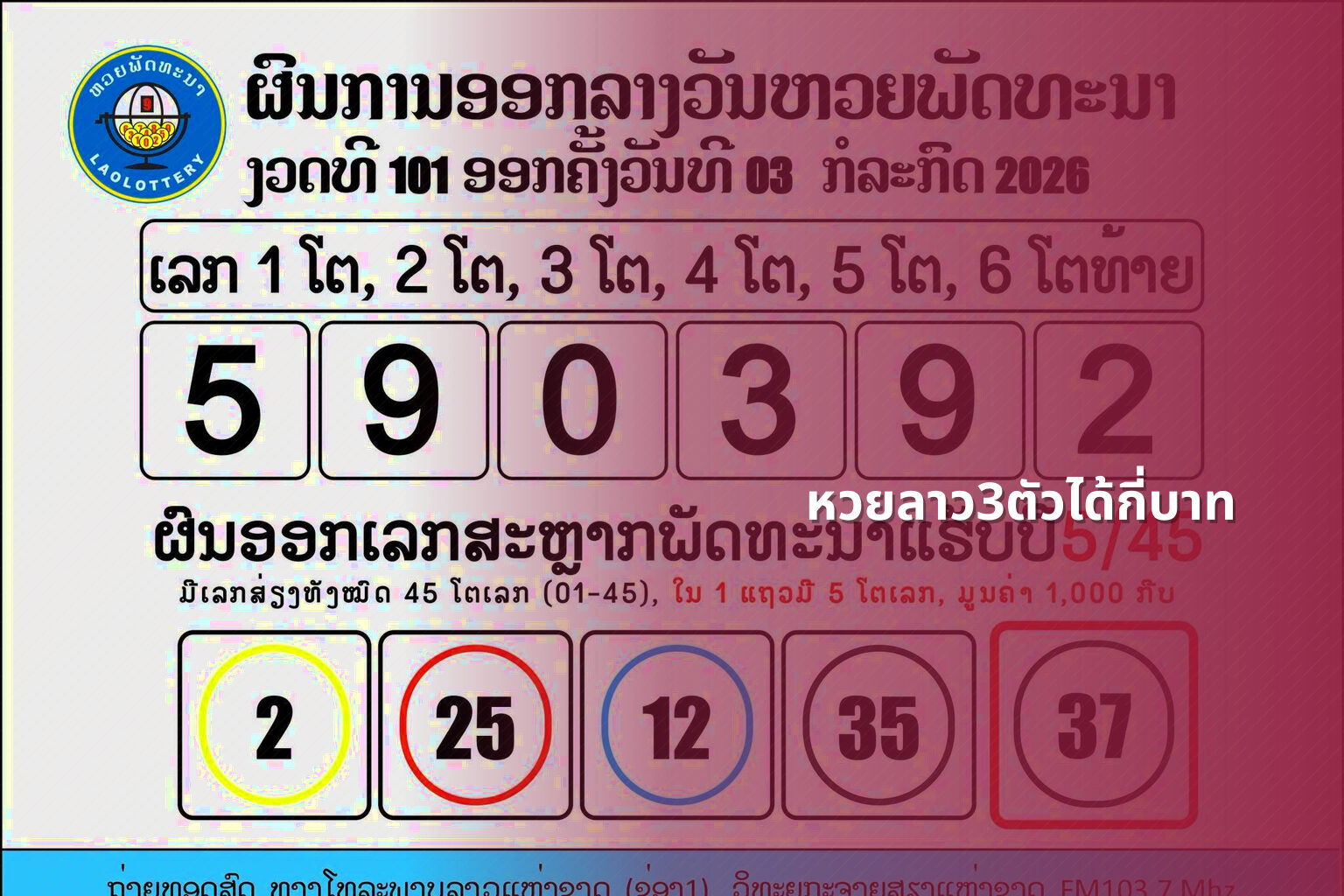 หวยลาว3ตัวได้กี่บาท - หวยลาว