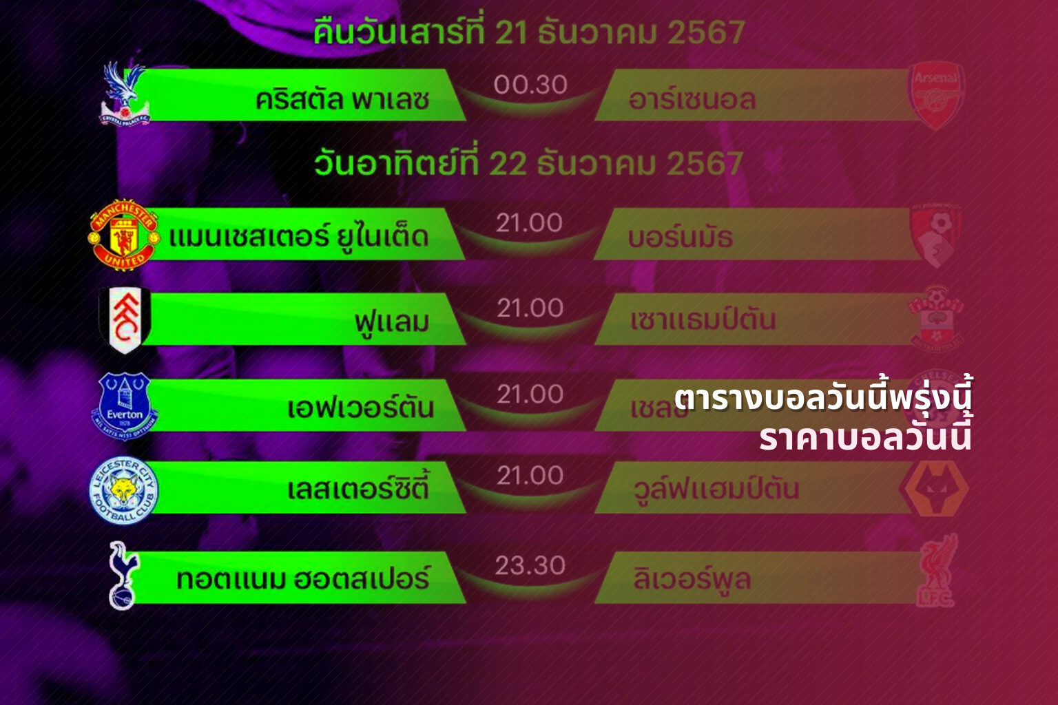 ตารางบอลวันนี้พรุ่งนี้ ราคาบอลวันนี้