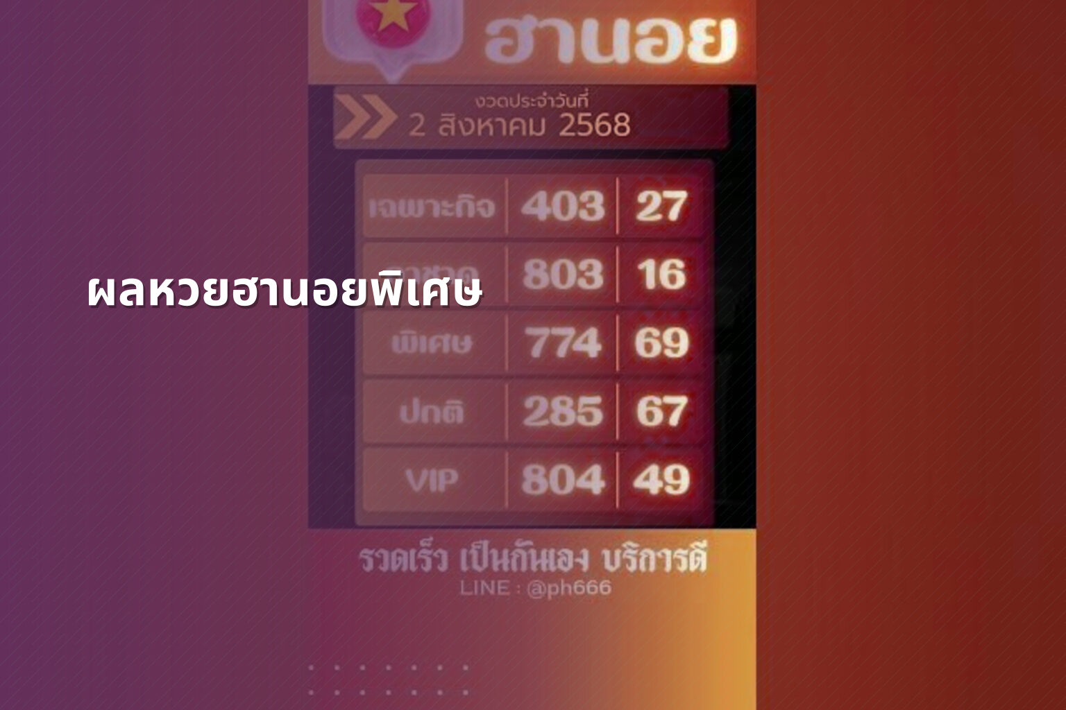 ผลหวยฮานอยพิเศษ - lottery results