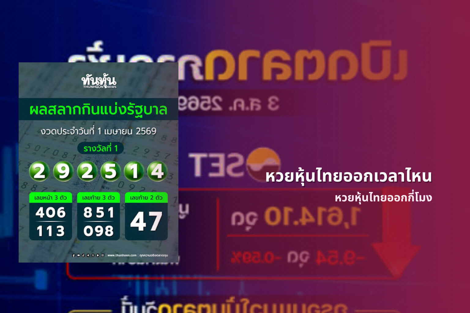 หวยหุ้นไทยออกเวลาไหน - หวยหุ้น