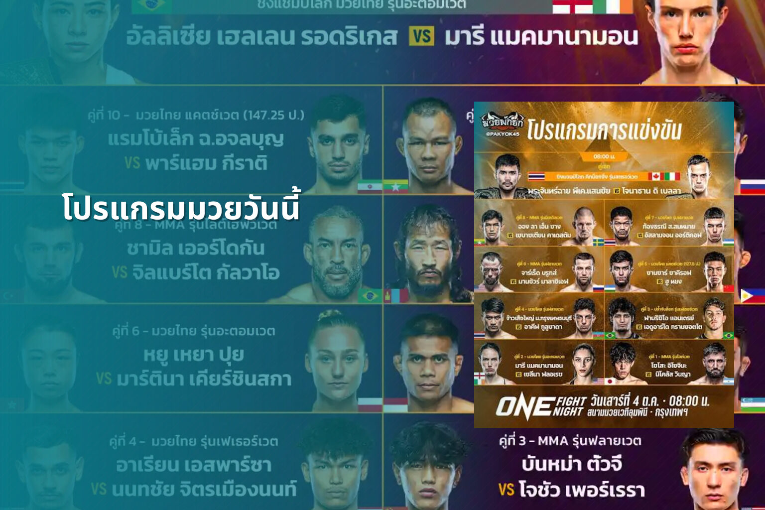 โปรแกรมมวยวันนี้ - boxing schedule