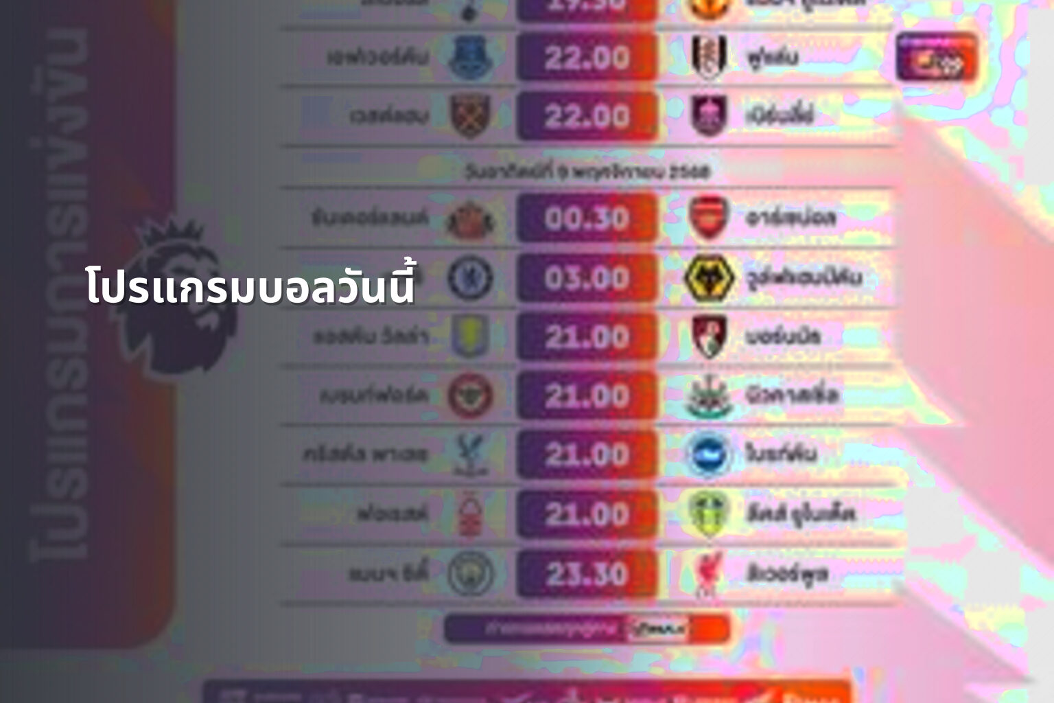 โปรแกรมบอลวันนี้ - sports schedules